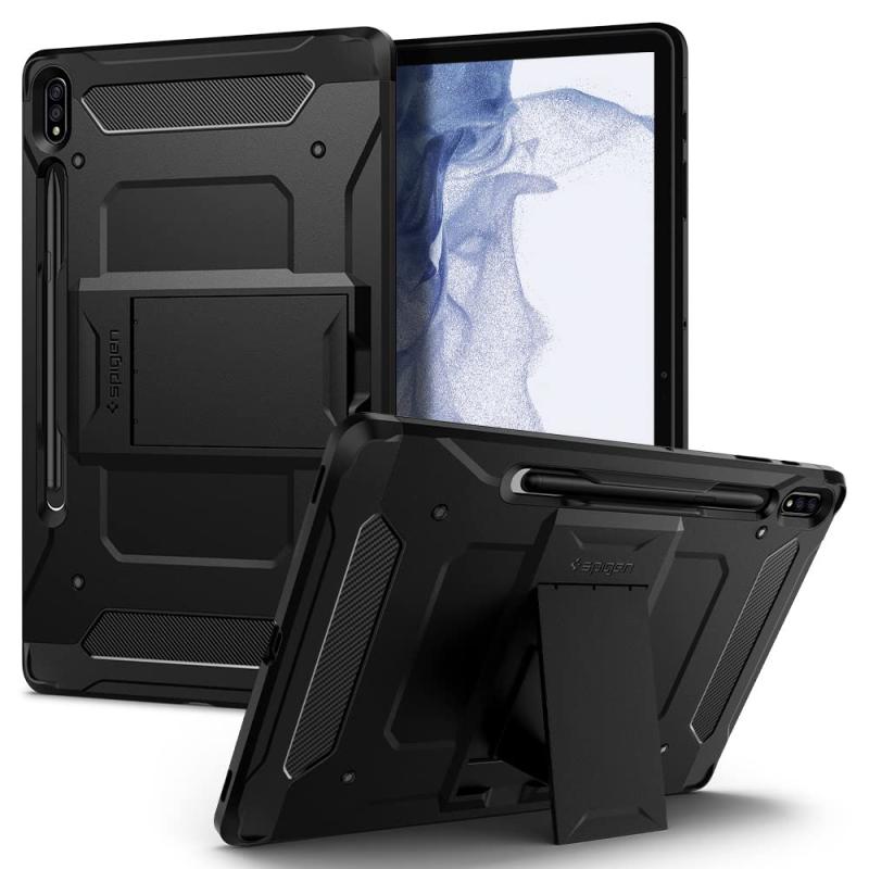 Spigen Galaxy Tab S8 Plus ケース with Spen 収納 Galaxy Tab S7 Plus ケース タブレットケース S ペン収納 スタンド ホルダー付き 衝撃吸収 耐衝撃 タフアーマープロ ACS01609 (ブラック)