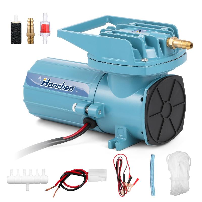 Hanchen エアーポンプ 18W 水槽/漁船用 酸素供給 水槽曝気 パワフル 12V 吐出量 38L /分 吐出口6つ 逆流防止弁付 お釣り用具