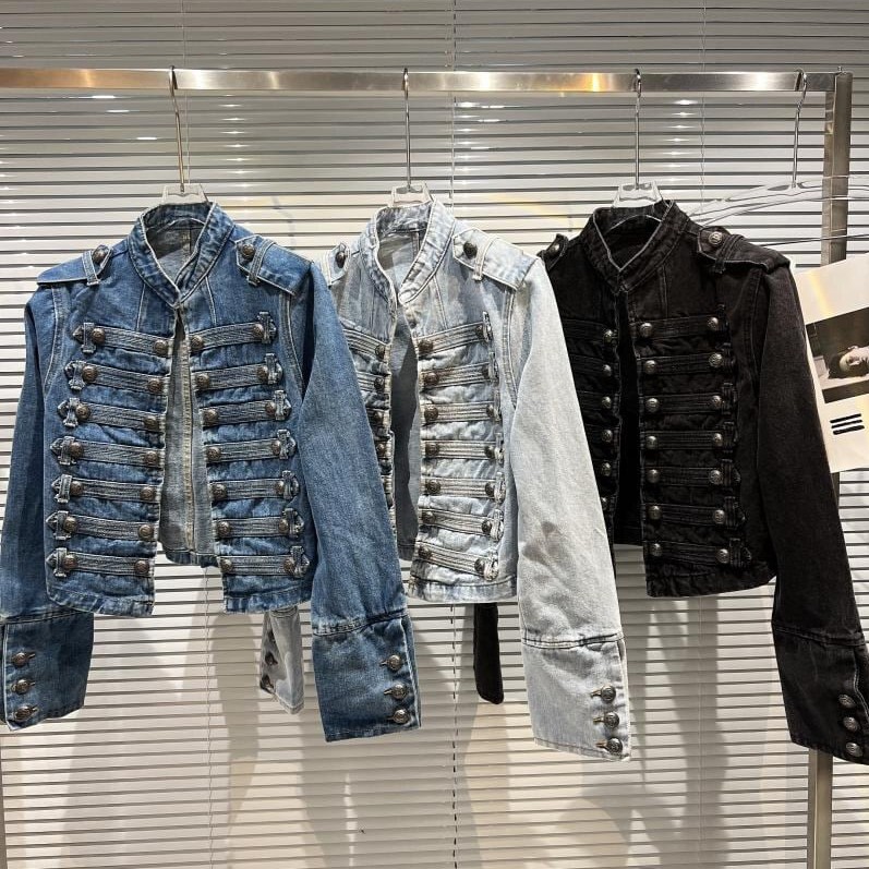 ナポレオンジャケット デニム レディース ショート丈 春 アウター スタンドカラー