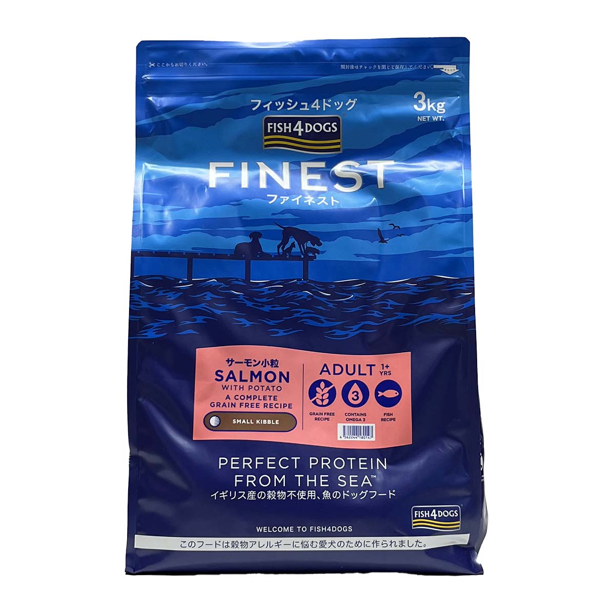 フィッシュ4 ドッグ ファイネスト サーモン 小粒 全犬種用 犬用 3kg ドッグ フード 総合栄養食