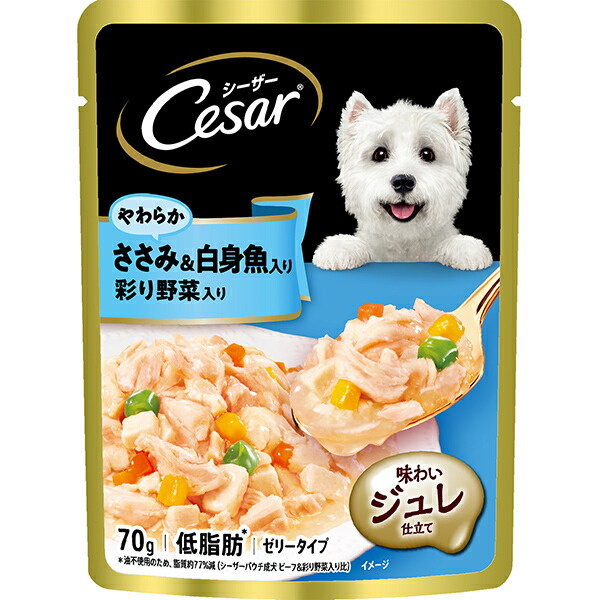 楽天市場 シーザーパウチ 成犬用 ささみ 白身魚入り 野菜入り ゼリータイプ 70g 16コ ペットの専門店コジマ楽天市場店