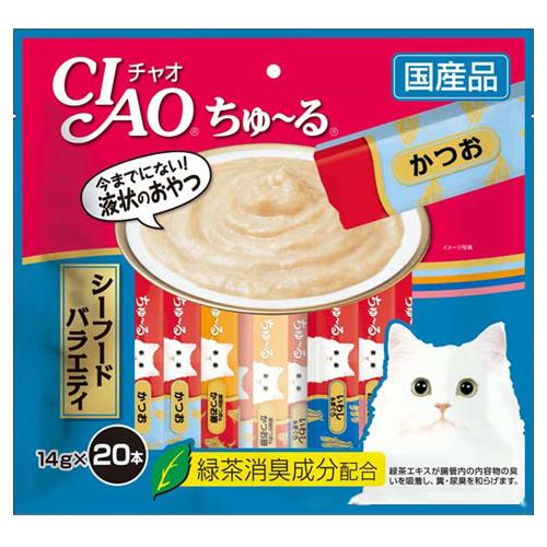 チャオ ちゅ～る　シーフードバラエティ 14g&times;20本&times;16袋(1ケース)【いなば】おやつ ケース売り キャットフード｜ジパング
