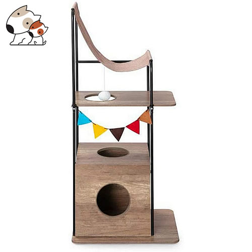 アイリスオーヤマ 猫 木製 キャットウッディシェルフ Pus 130 キャットタワー Pus 130 ブラウン 置き型 ペッツマム 木製 室内 キャットウッディシェルフ 楽しい仕掛けがいっぱい おしゃれ