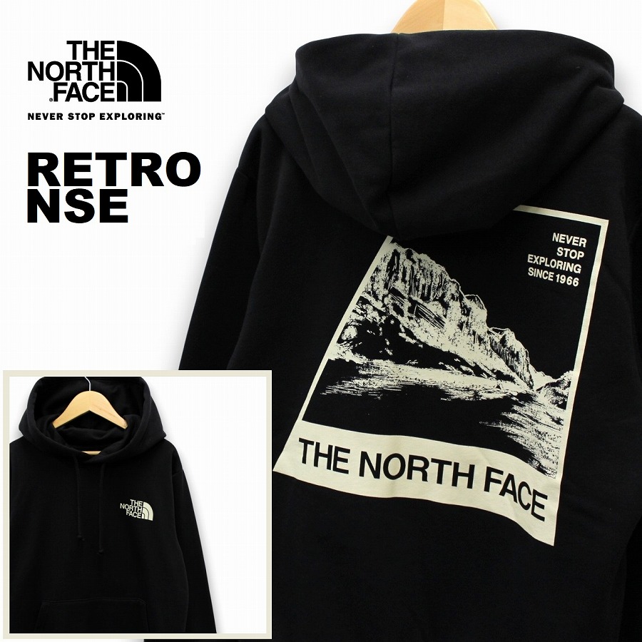 THE NORTH FACE ザ 北の方人間の顔 【 EVOLUTION RETRO NSE 固定ディスク 】ティーシャツ パーカー メンズ 腫瘍壊死因子 BLACK 黒 裏起毛