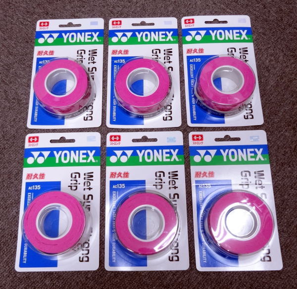 【なんば店商品】 ヨネックス　ウエットスーパーストロンググリップ　 ピンク(026)３本入×６個セット AC135_026 【メール便で発送】 【郵便ポスト投函故に、代引不可です】