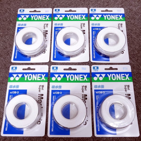 【なんば店商品】 ヨネックス　ウエットスーパーメッシュグリップ　 ホワイト(011)３本入×６個セット AC138-3_011 【メール便で発送】 【郵便ポスト投函故に、代引不可です】
