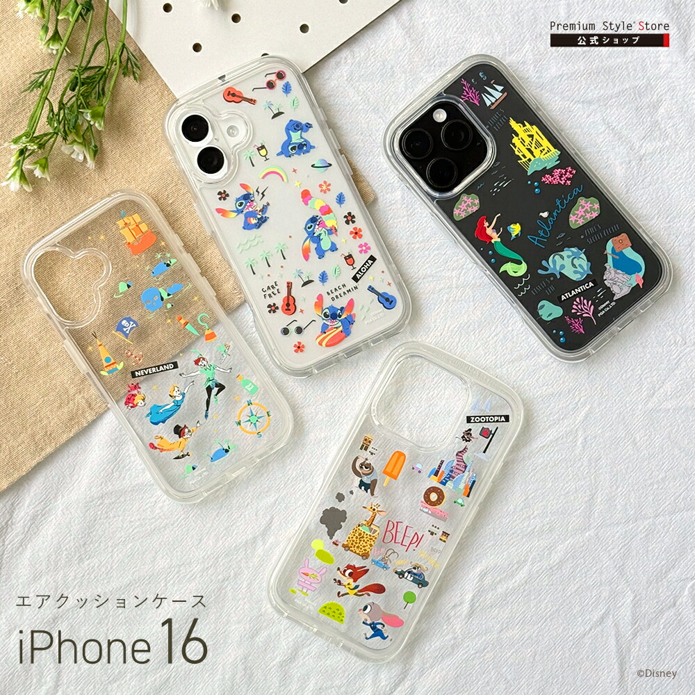 iPhone16 ケース カバー ディズニー キャラクター ジュディ ニック アリエル ピーター・パン スティッチ クリア 透明 シンプル 無地 耐衝撃 タフ エアクッション ストラップホール Disney ズートピア リトル・マーメイド リロ&スティッチ画像