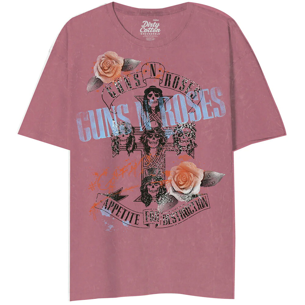 GUNS N ROSES ガンズアンドローゼズ (デビュー 40周年 ) - CROSS ROSES MINERAL WASH RAPTURED ROSE / タイダイ / Tシャツ / メンズ 【公式 / オフィシャル】