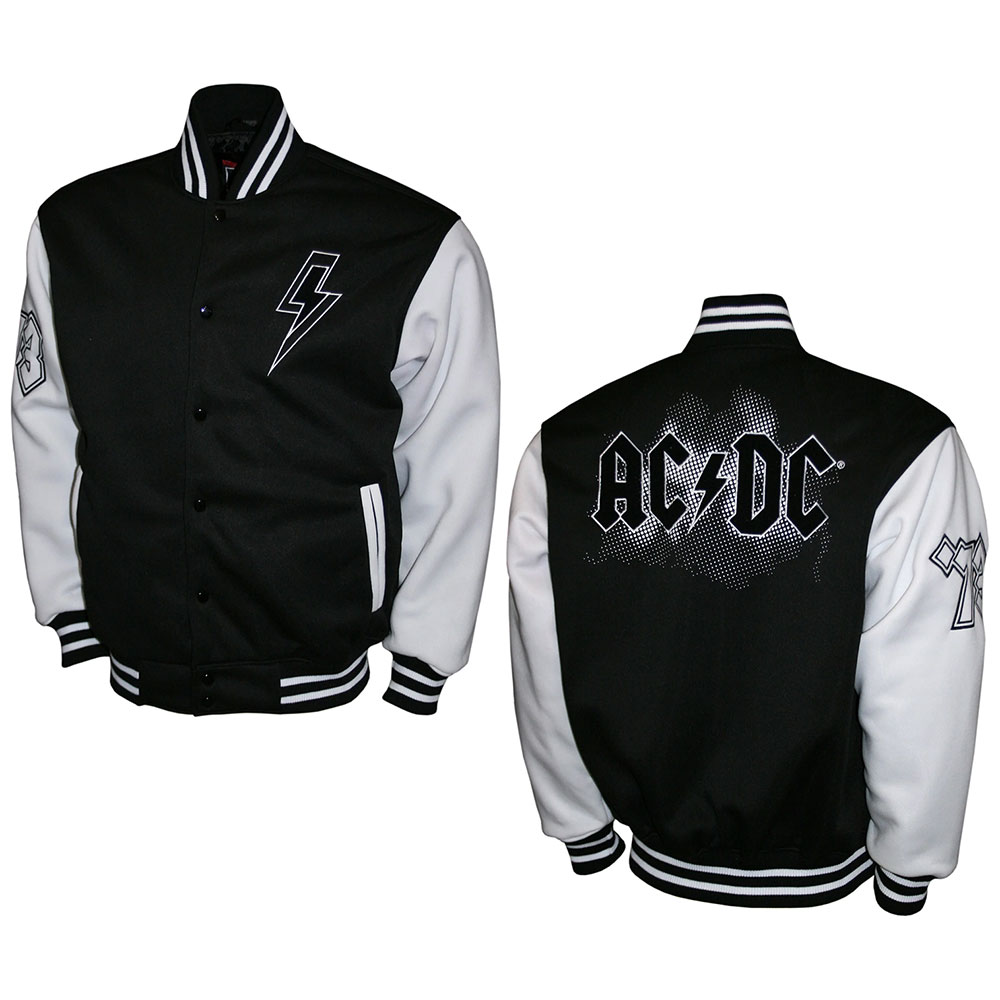 AC/DC エーシーディーシー (来日 45周年 ) - WHITE/BLACK CHENILLE VARSITY FLEECE JACKET / アウター / メンズ 【公式 / オフィシャル】