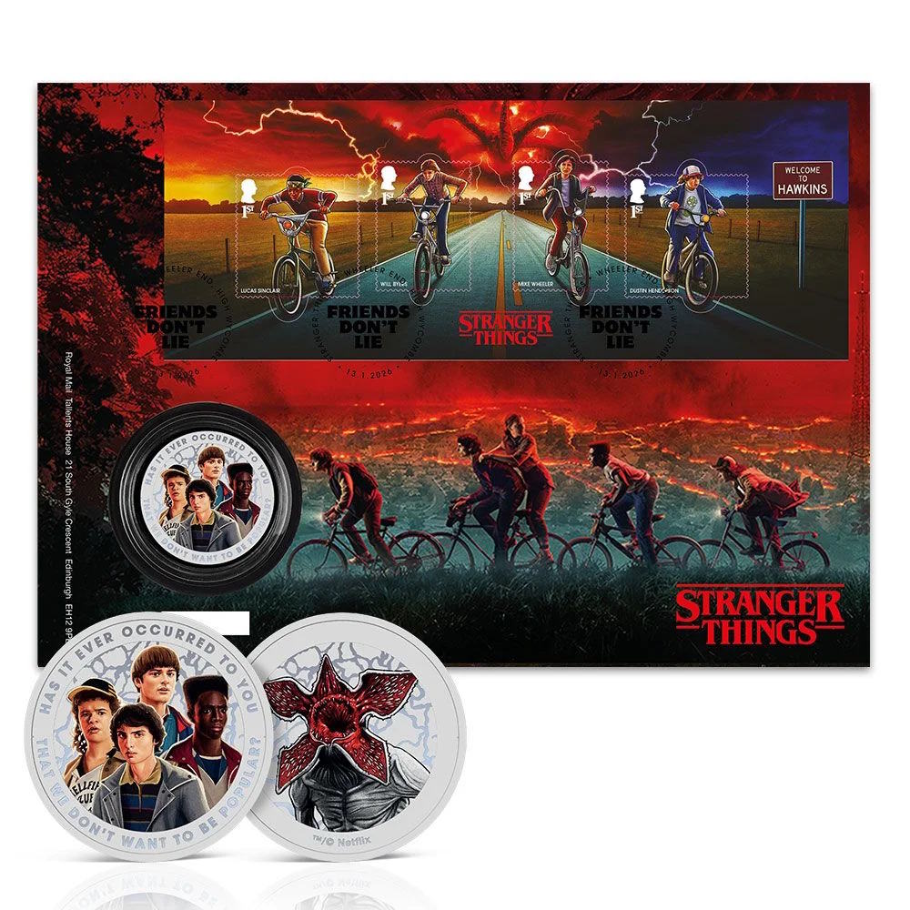STRANGER THINGS ストレンジャー・シングス (アニメシリーズ 4月23日 配信開始 ) - 限定公式 メダル付き ミニチュアシートカバー（限定5,000点） / 切手・レター品 【公式 / オフィシャル】