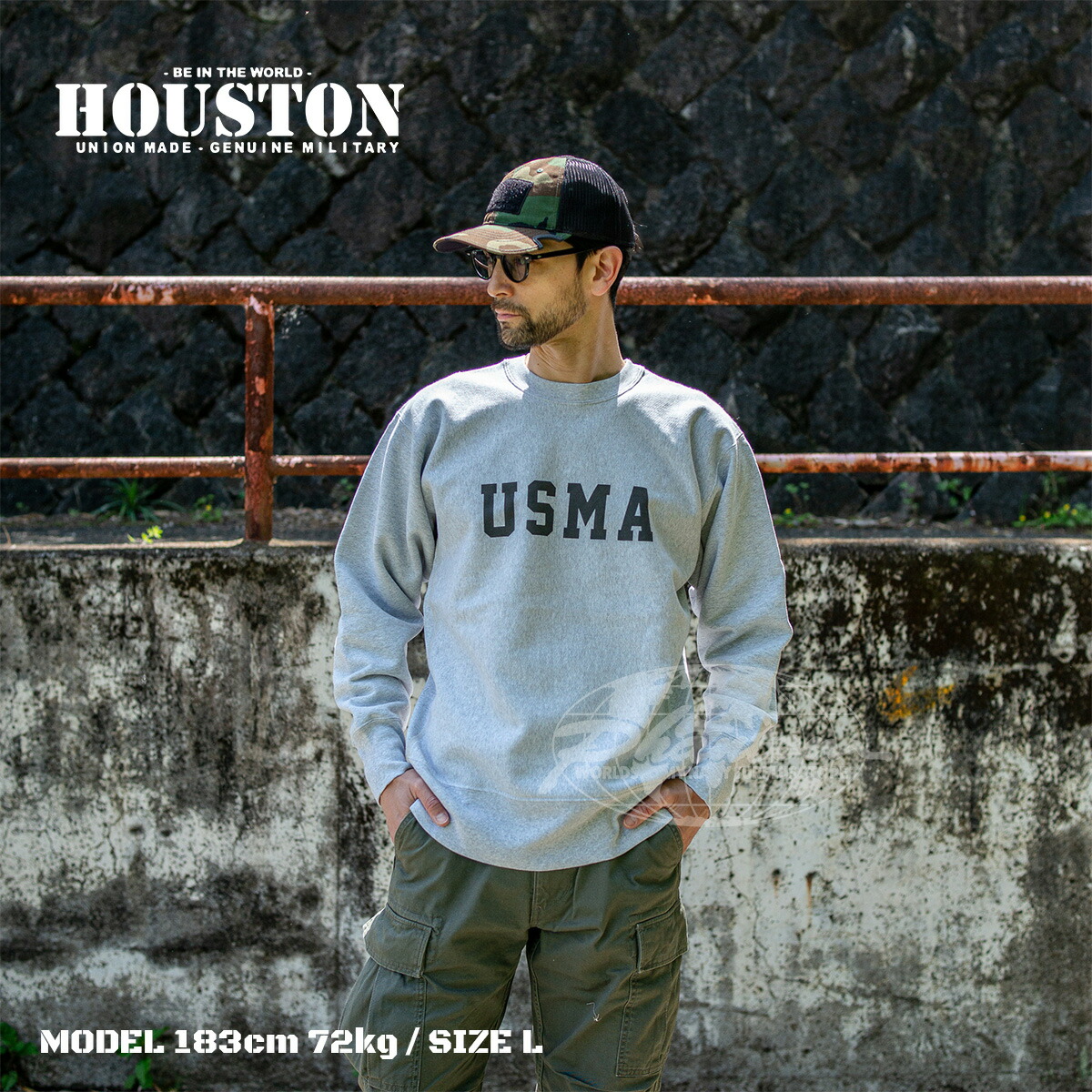 HOUSTON 22322 PRINT U.S. COTTON R/W SWEAT(USMA)【ヒューストン 22322 プリント U.S. コットンR/W スウェット(USMA)】メンズ レディース ミリタリー アウトドア カジュアル スウェット コットン100% リバースウィーブ USMA 12.4oz リプロダクト プリント 裏起毛|PHANTOM