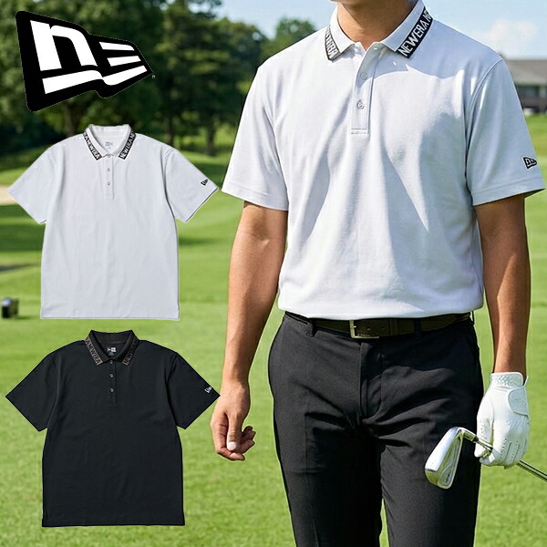 2026春夏新作 ネコポス発送！送料無料 ゴルフウェア 半袖 ポロシャツ ニューエラ NEW ERA GF SS KANOKO POLO COLLAR LOGO メンズ 吸汗速乾 UVカット 抗菌加工 鹿の子 14859943 14859945