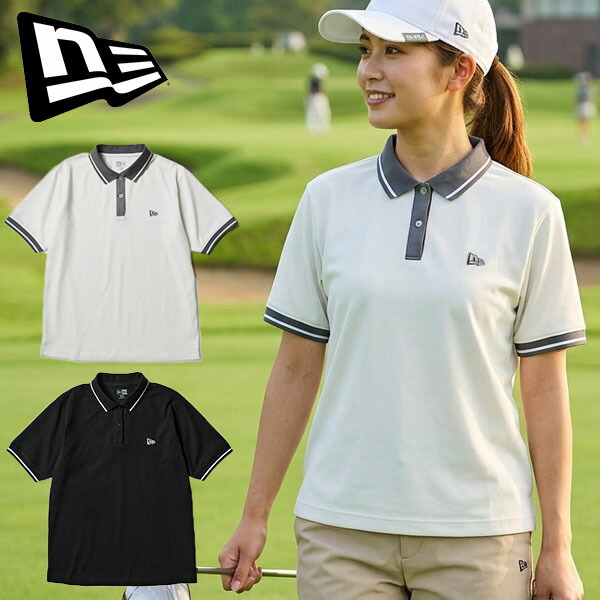 2026春夏新作 ネコポス発送！送料無料 ゴルフウェア 半袖 ポロシャツ ニューエラ NEW ERA GFW SS STRIPE COLLAR POLO レディース Tシャツ 吸汗速乾 UVカット 抗菌加工 14859855 14859857