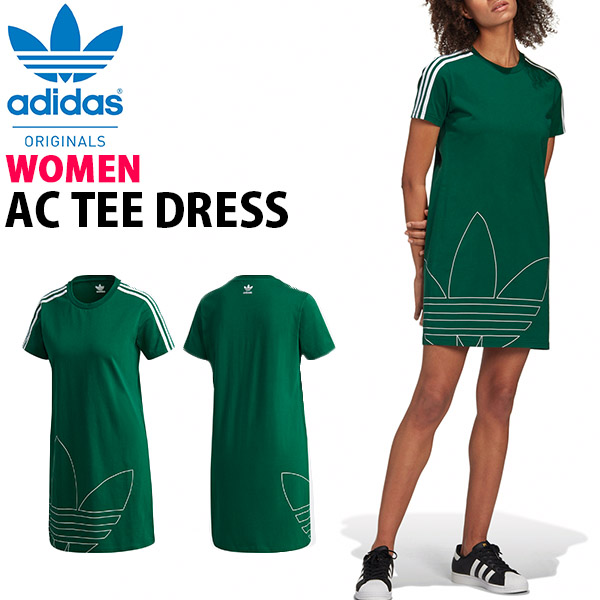 楽天市場 30 Off Tシャツワンピ Adidas Originals アディダス オリジナルス レディース Ac Tee Dress 半袖 Tシャツ ワンピース ビッグロゴ グリーン 緑 Jkx Ray Green