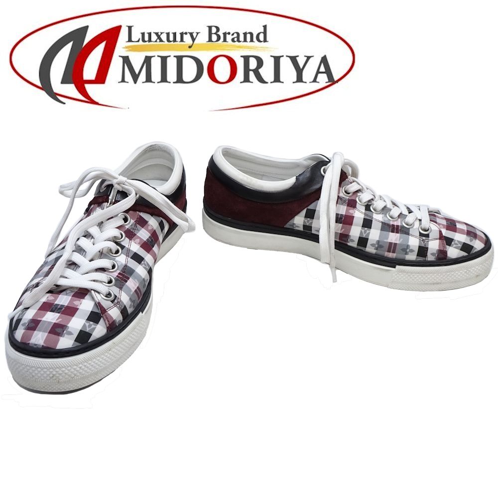 楽天市場 3万円offクーポン ルイヴィトン Louis Vuitton スニーカー メンズ チェック柄 サイズ6 ボルドー ホワイト 中古 Luxury Brand ミドリヤ楽天市場店