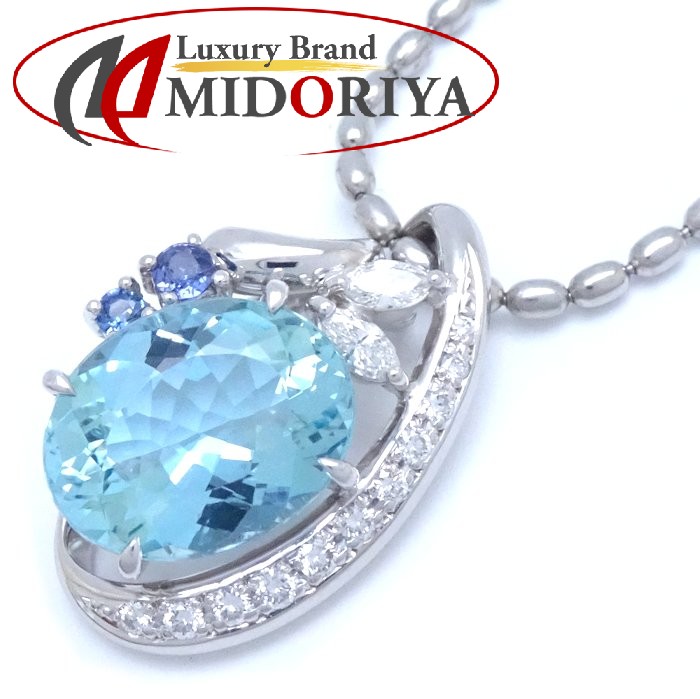 PT900/PT850 プラチナ ブルートパーズ/ダイヤモンドD入り ネックレス 48176-2.jpg