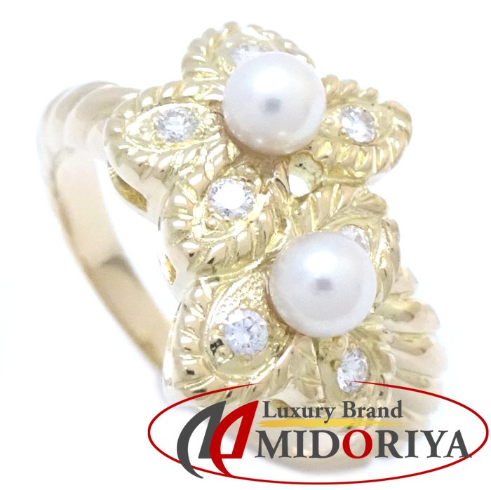 【極美品】ミキモト パール リング ダイヤモンド K18YG ケース MIKIMOTO ミキモト リング パール 真珠 6.3mm ダイヤ