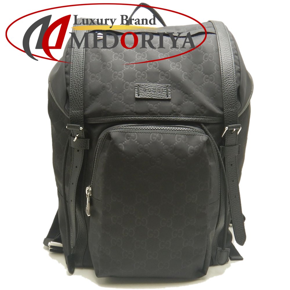 【美品・鑑定済み】GUCCI グッチ 黒レザー プリント リュック バックパック GUCCI グッチ ロゴ プリント リュック バックパック メンズ 男女