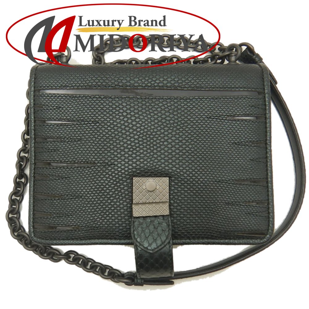 BOTTEGAVENETA ボッテガヴェネタ ミニショルダー 396878 ショルダーバッグ リザードxパイソン ラム ダークグリーン ブラック/253029【中古】