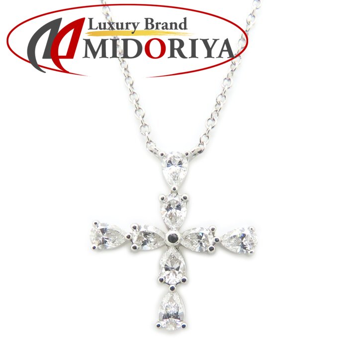 HARRY WINSTON ハリーウィンストン ペアシェイプ ミニクロス ネックレス ダイヤモンド Pt950プラチナ レディース PEDPREMCPM/294798【中古】【BJ】