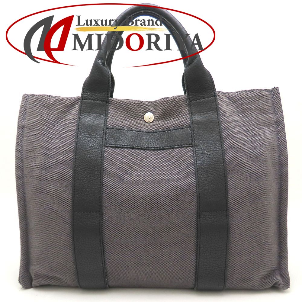 HERMES エルメス サックアーネMM トートバッグ トワルアッシュxレザー グレー系 ブラック レディース /353040【中古】｜Luxury Brand ミドリヤ店