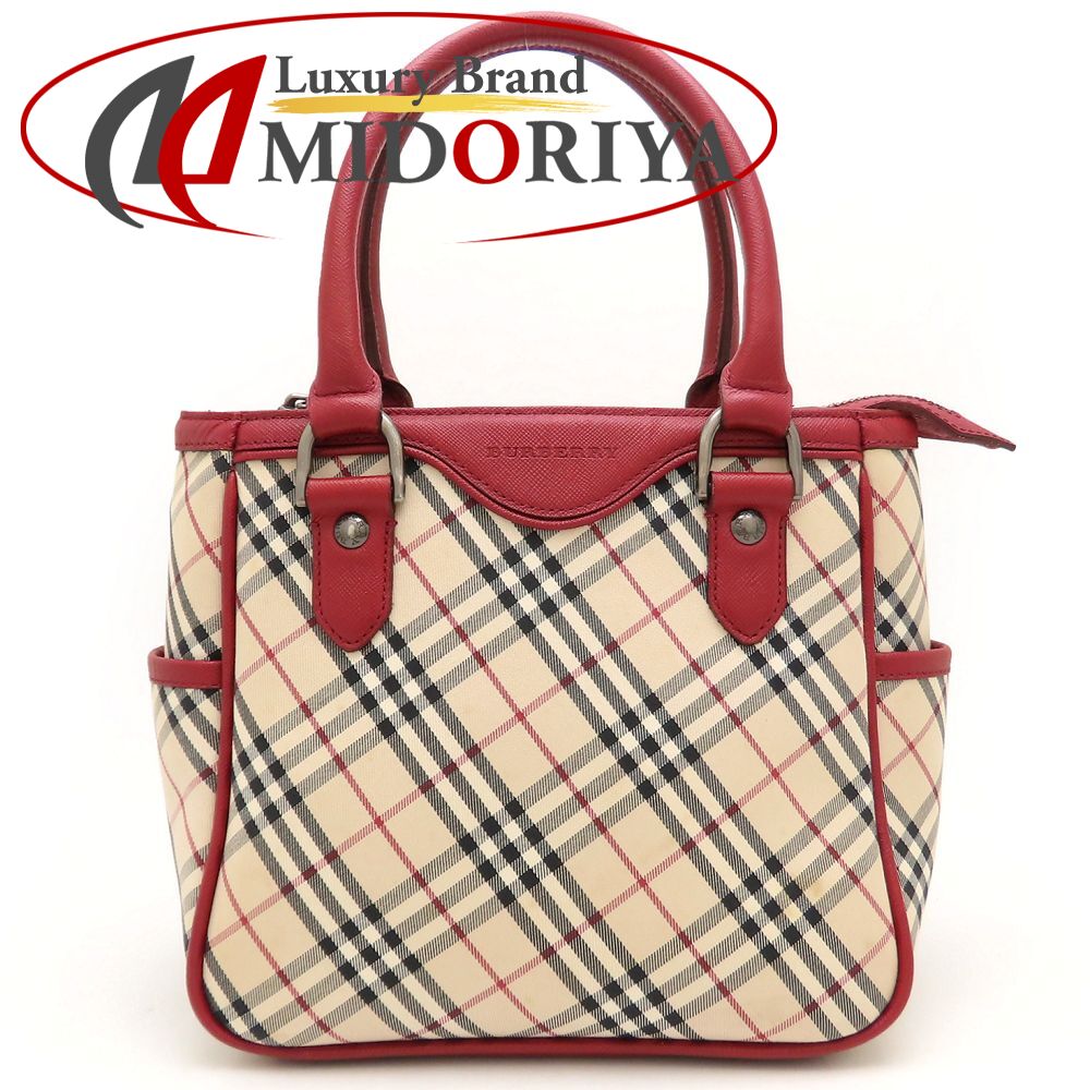 BURBERRY バーバリー ノバチェック ハンドバッグ キャンバスxレザー ベージュ レッド レディース /353069【中古】