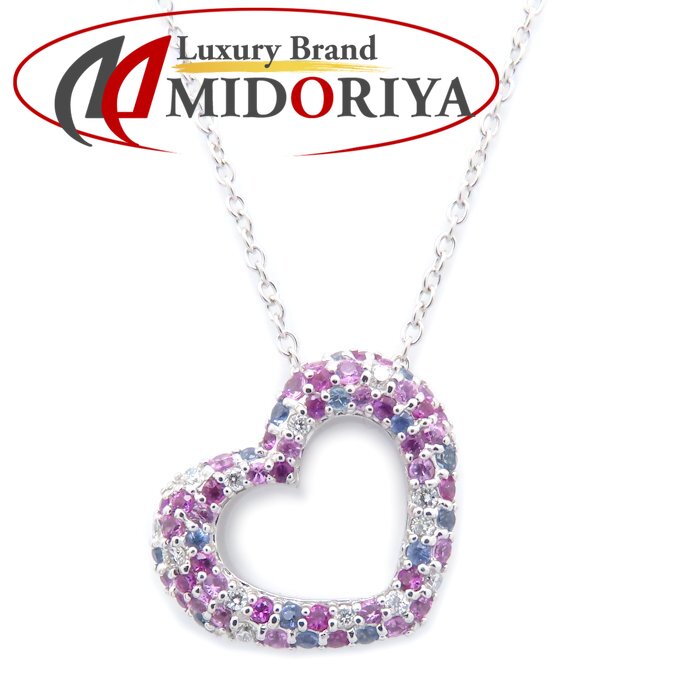 Ponte Vecchio ポンテヴェキオ エモツィオーネ ネックレス ハートモチーフ サファイヤ0.74ct ダイヤモンド0.15ct K18WG ホワイトゴールド レディース /295054【中古】【BJ】