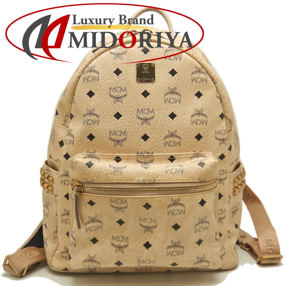 MCM エムシーエム ヴィセトス Stark スターク サイドスタッズ MMK7AVE99IG001 リュック・バックパック レザー ベージュ レディース /253557【中古】