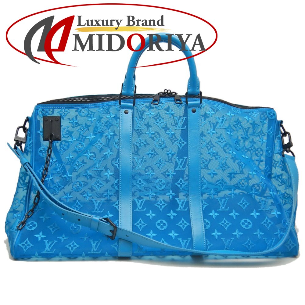 LOUIS VUITTON ルイヴィトン モノグラム キーポルトリアングル50 メッシュ M45048 ボストンバッグ ターコイズ レディース /253587【中古】