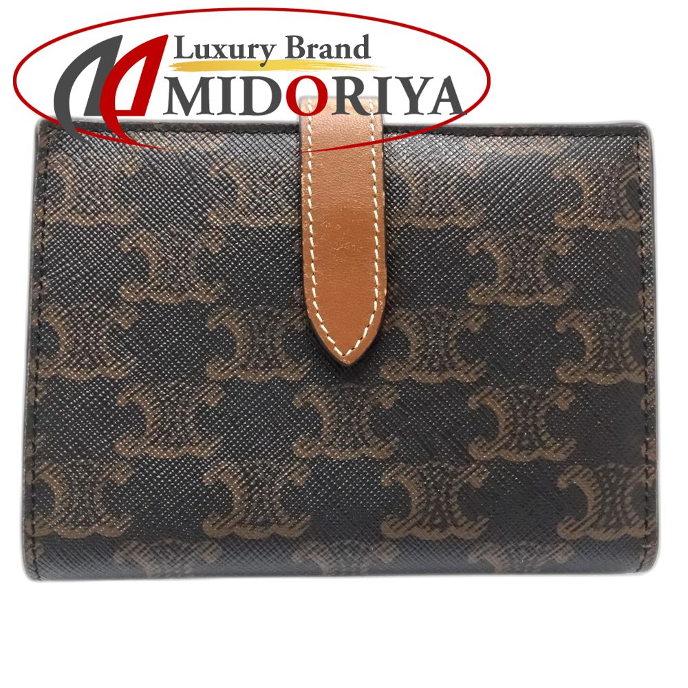 【中古】CELINE セリーヌ 二つ折り財布 10B64 2DB7 04LU ストラップウォレット トリオンフ カーフ タン ブラウン レディース /181936