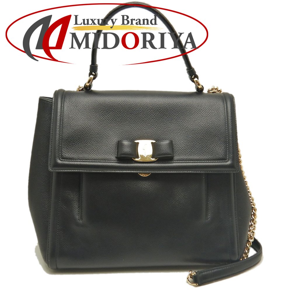 Salvatore Ferragamo サルヴァトーレフェラガモ ヴァラ 2WAY AU-21/G697 ハンドバッグ レザー ブラック レディース /253618【中古】