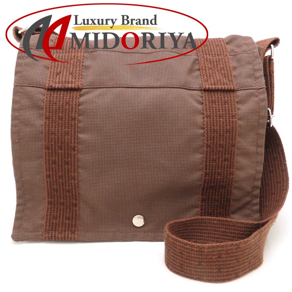 HERMES エルメス バサスPM エールライン ショルダーバッグ キャンバス ブラウン メンズ /353166【中古】