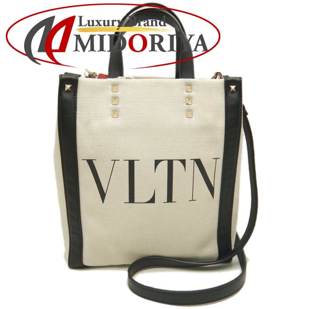 Valentino Garavani ヴァレンティノ ガラヴァーニ 2WAYトートバッグ VITNロゴ XW2B0K 37FWB キャンバスxレザー ホワイト ブラック レディース /253646【中古】|Luxury Brand ミドリヤ店