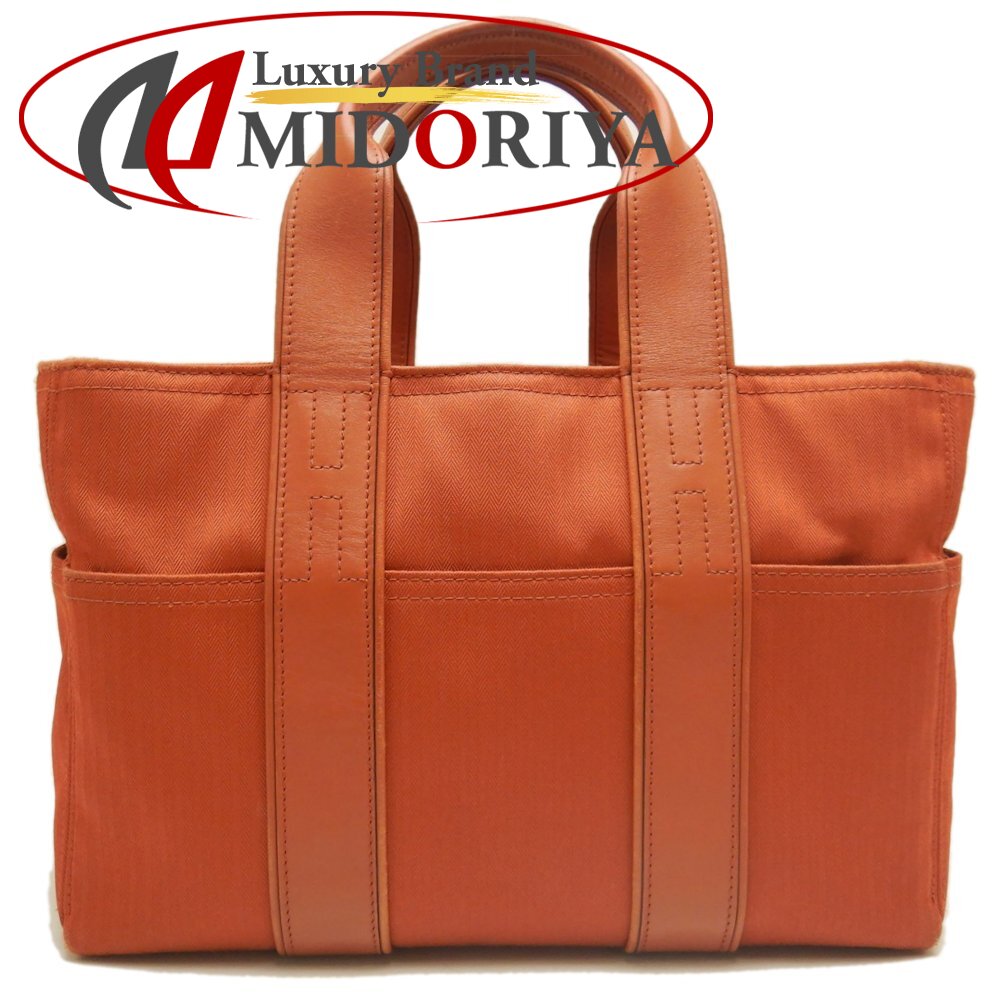 HERMES エルメス アカプルコPM ハンドバッグ トワルシェブロンxレザー オレンジ レディース /253712【中古】
