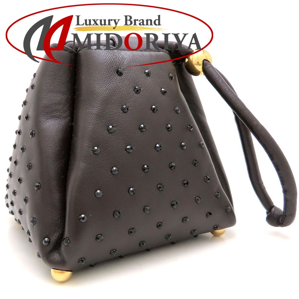 BOTTEGAVENETA ボッテガヴェネタ スクエア パフィーバッグ SQUARE PUFFY BAG ラインストーン ハンドバッグ ラムスキン ダークブラウン レディース /353256【中古】|Luxury Brand ミドリヤ店