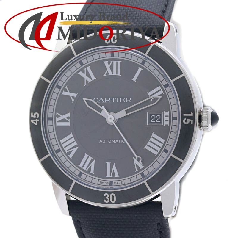 CARTIER カルティエ ロンド クロワジエール ドゥ カルティエ デイト WSRN0003 【磨き済】【中古】ウォッチ メンズ ステンレス鋼スチール写真x牛皮 /40385
