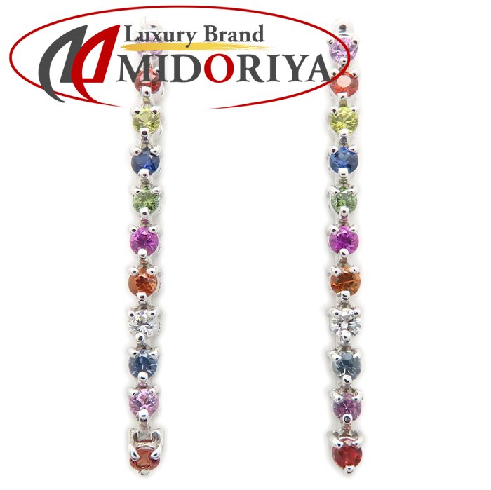 Ponte Vecchio ポンテヴェキオ マルチストーン ライン ロング ピアス サファイヤ0.76ct ダイヤモンド0.07ct 0.05ct K18WG ホワイトゴールド レディース /295515【中古】【BJ】|Luxury Brand ミドリヤ店