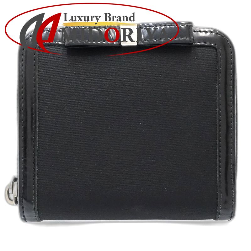 【中古】PRADA プラダ 二つ折り財布 リボン ナイロンxレザー ブラック レディース /181991|Luxury Brand ミドリヤ店
