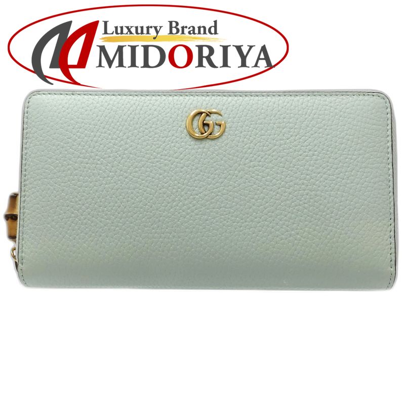 【中古】GUCCI グッチ 長紙入れ 739499 バンブー ラウンドジッパー なめし革 ペールグリーン レディース /182002