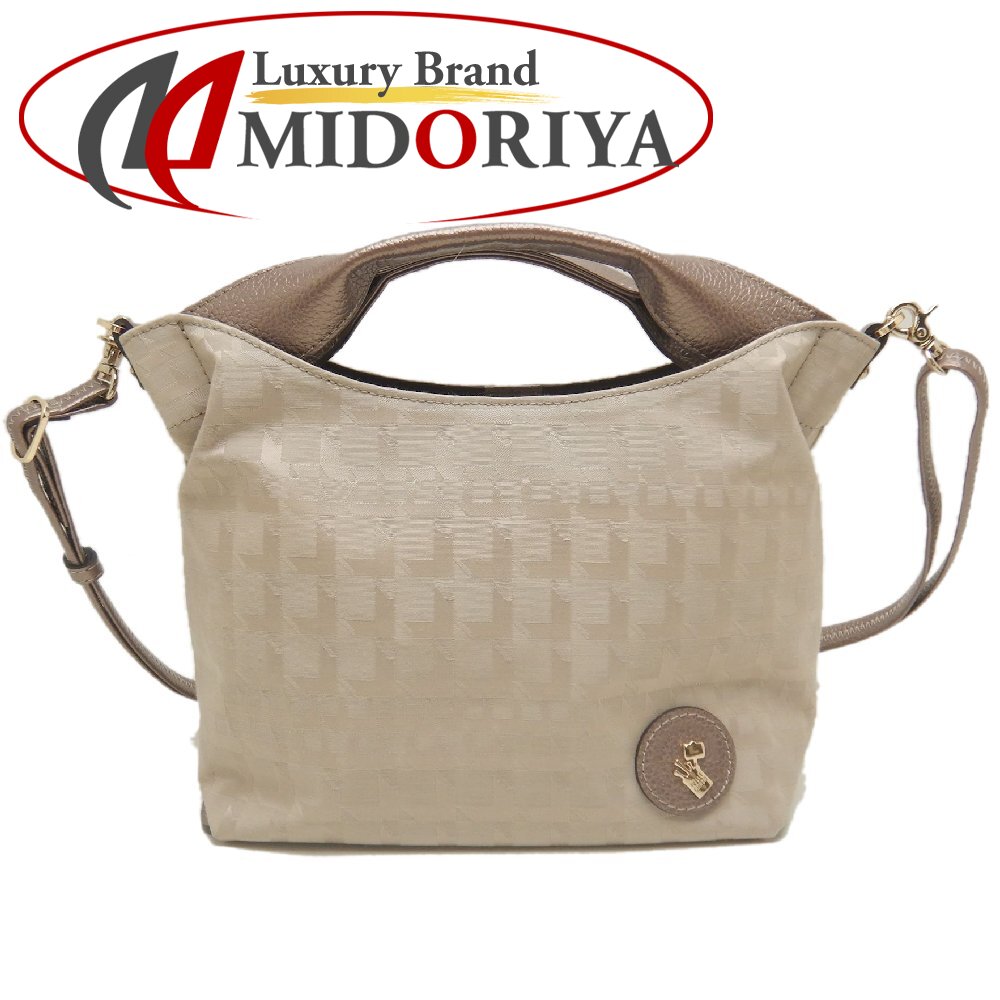 PELLE BORSA ペレボルサ 2WAY ハンドバッグ ナイロンxレザー ベージュ ブロンズ レディース /254066【中古】｜Luxury Brand ミドリヤ店