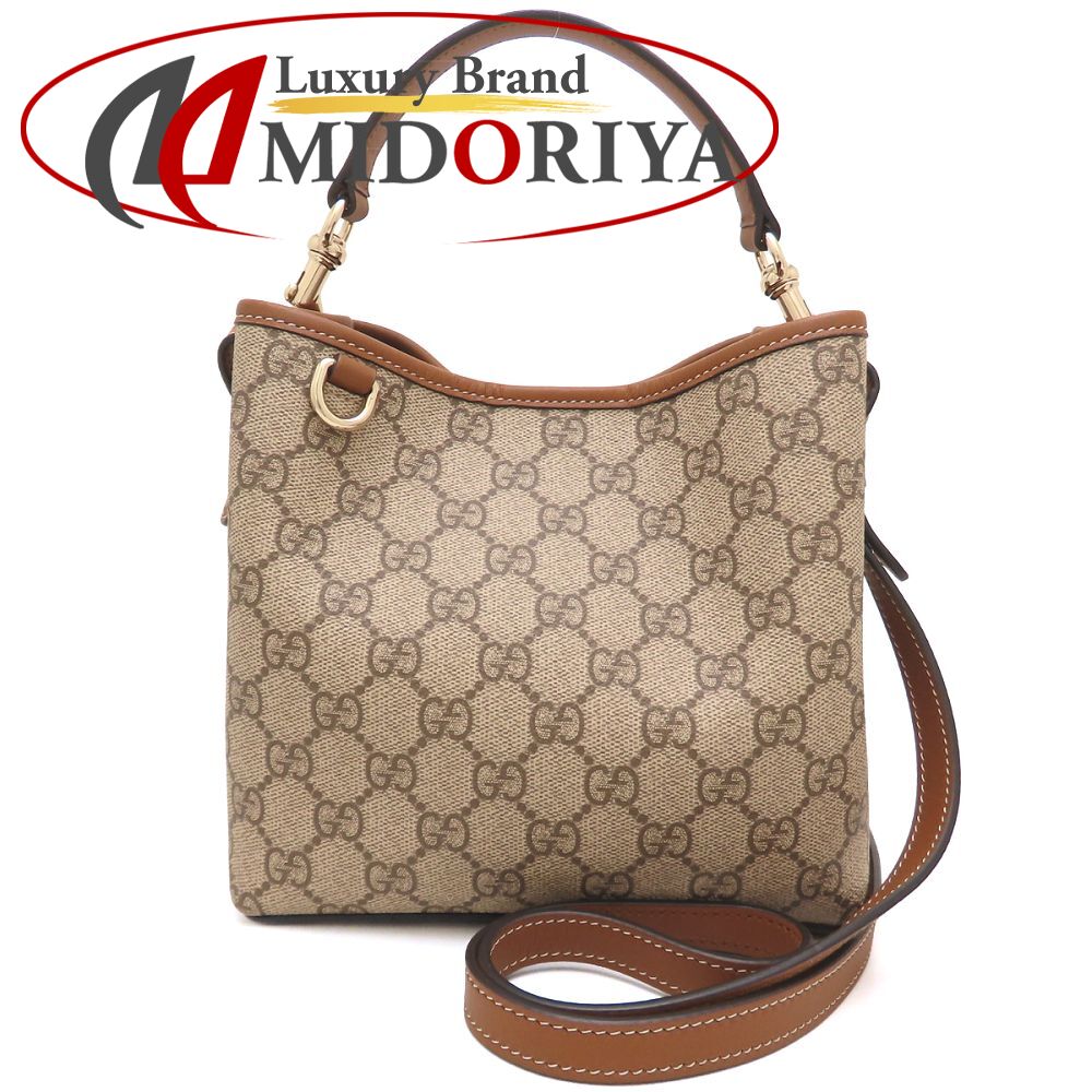 GUCCI グッチ スモール バケットバッグ GGエンブレム 2Way 815118 ショルダーバッグ GGスプリームキャンバスxレザー ベージュ ダークブラウン レディース /353415【中古】｜Luxury Brand ミドリヤ店