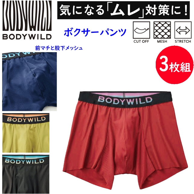 3枚組 まとめ買い グンゼ BODY WILD ボクサーパンツ メンズ オールシーズン ベンチレーション ムレ防止 通気性 カットオフ メッシュ 無地 カジュアル 下着 パンツ 肌着 前とじ BODY WILD ボディワイルド GUNZE BWM001A M L LL 父の日 プレゼント 通販 送料込み