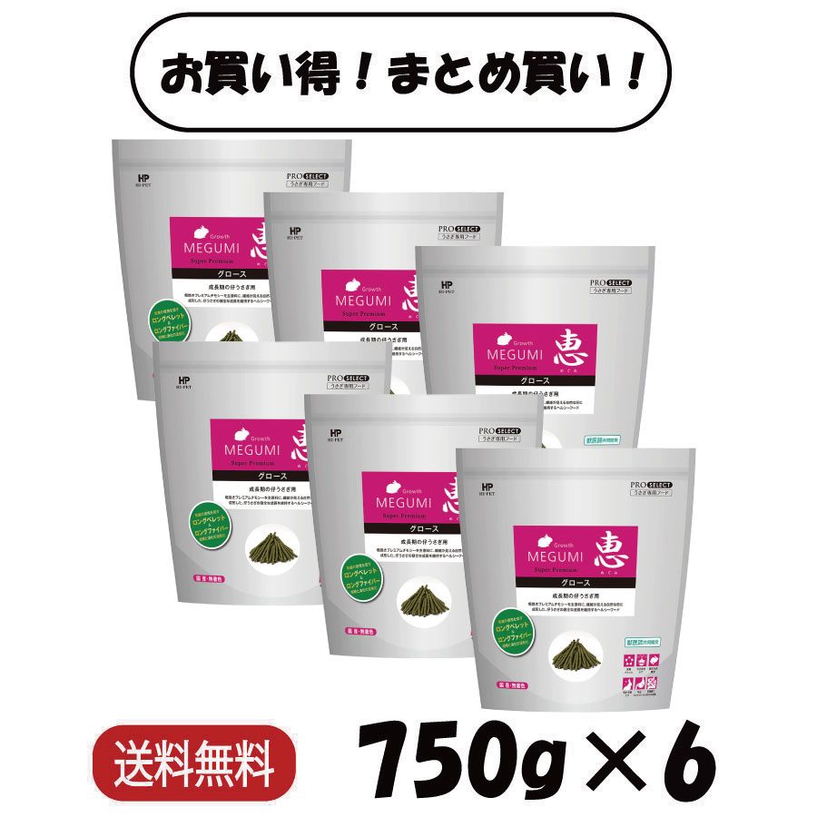 【百貨店SALE 10％OFF】 【まとめ買い ６袋】 ご機嫌愛玩動物 恵 グロース 750g ×6 うさぎ ボンネット ペレット 小毛の荒物 餌