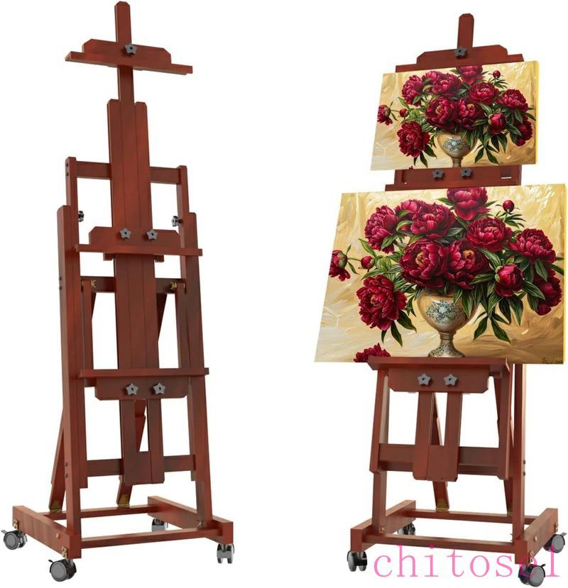 購入2点で5%OFF イーゼル ブナ木製 大型イーゼル 135 207cm スタンド 垂直収納可能 phoebehou 2つ多規格張りキャンバスを対応 最大196cmの張りキャンバスを対応 Walnut 角度調節 水平絵画 移動可能 安定性高い|フィービー