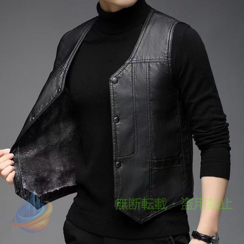 【期間限定1000円OFFクーポン】ベルベットのトレンディな服の革で暖かいための秋の男性の肥厚ベスト ColorゾンチーBlack Size X-Large 着回し 体型カバー 普段着 通勤 春夏秋冬 おしゃれ|フィービー