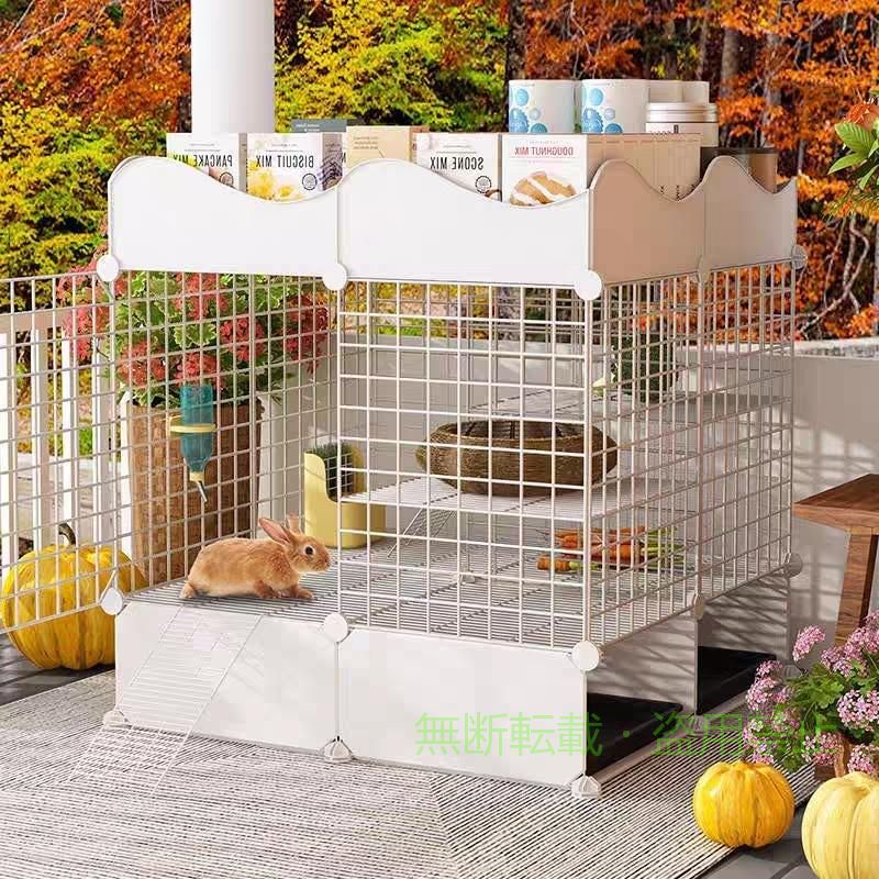 【期間限定500円OFFクーポン】屋内用ウサギ用ケージ2段式ウサギ用ケージペット用ケージモルモット用ケージフェンスで囲まれた小動物用家禽用ケージ取り外し可能なトレイ付き二階建ての XXXXX｜フィービー
