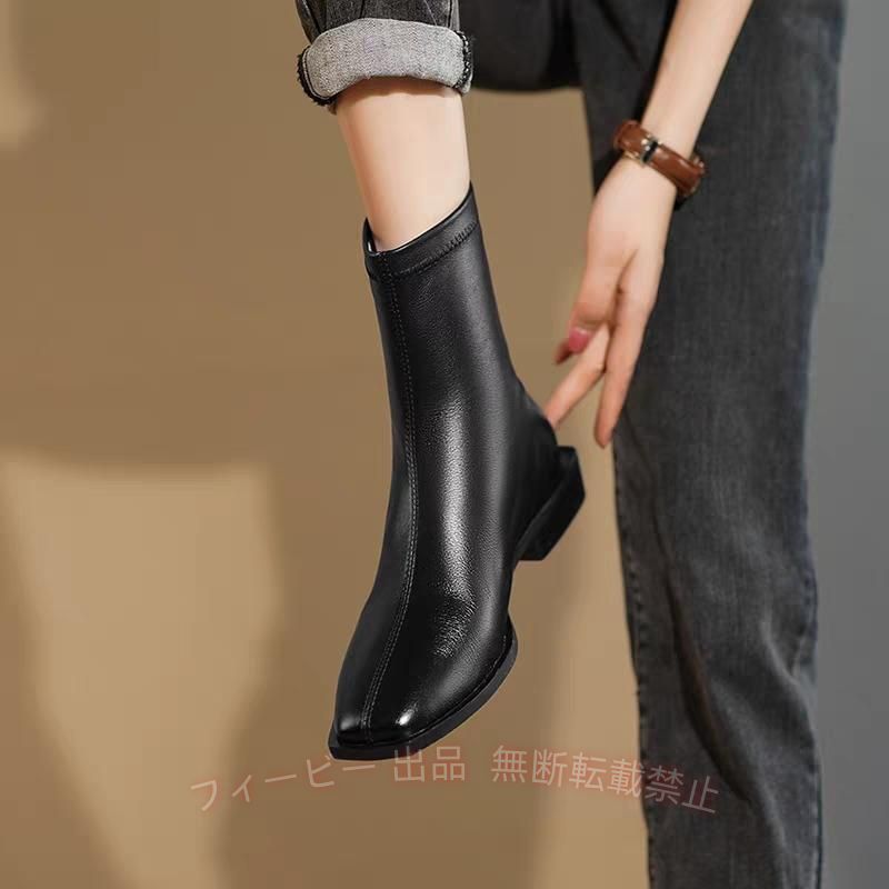 【期間限定500円OFFクーポン】ストレッチショートブーツ4センチヒールレディースおしゃれゾンチー ソックスブーツショートブーツブーティバックジップレディース靴 通勤 通学 歩きやすい｜フィービー