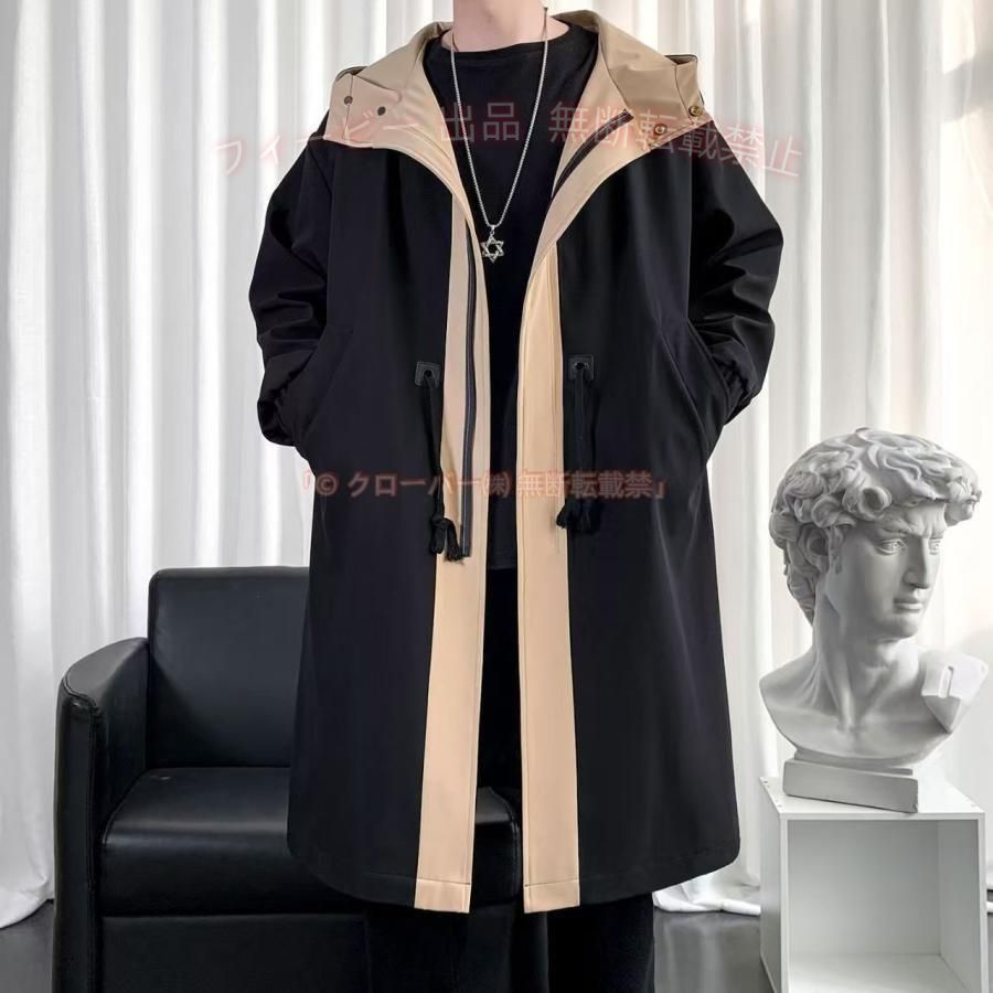 【期間限定500円OFFクーポン】スプリングコート ジャケット メンズ 春秋 フード付き ロング丈ゾンチーベンチコート 防風 カジュアル アウター ジッパー ウィンドブレーカー 車内用品｜フィービー
