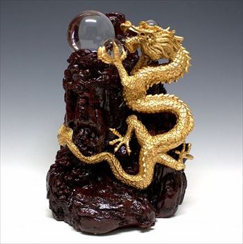 風水山水龍　金龍上山 (大) 33cm　溶解水晶 3個付き