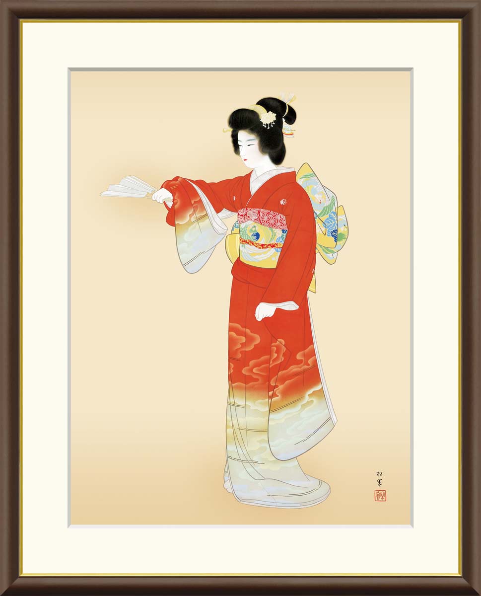 美品 掛け軸 上村松園筆「鼓の音」美人画 版画 限定品 left_s.jpg